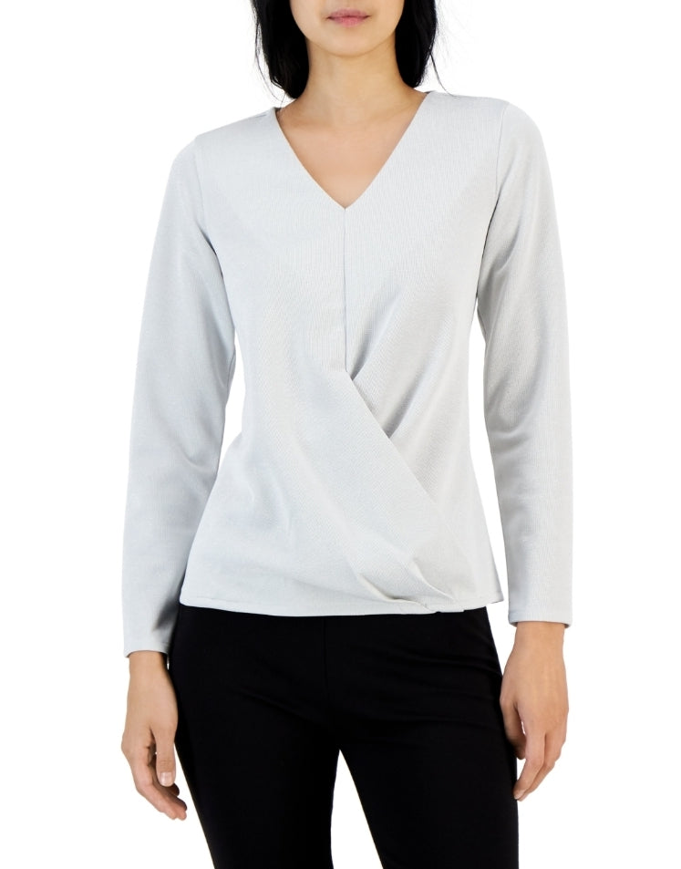 Alfani Women's Metallic Wrap-Front Knit Top, XL Soft White XL by Brands Overstock | Brands Overstock