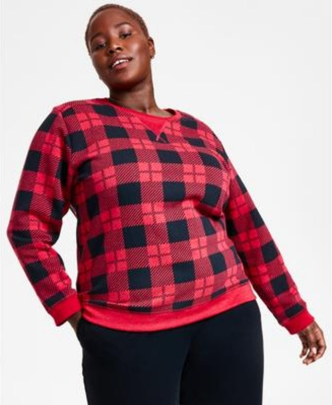 Karen Scott Plus Size Printed Sweatshirt, New Red Amore SIZE 1X 1X by Brands Overstock | Brands Overstock
