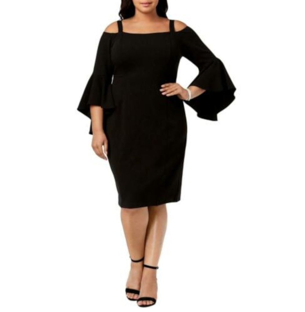 R&M RICHARDS Womens Black Cold Shoulder Bell Sleeve Jewel Neck Midi Party Sheath Dress Plus 20W 20W Dresses by Brands Overstock | Brands Overstock