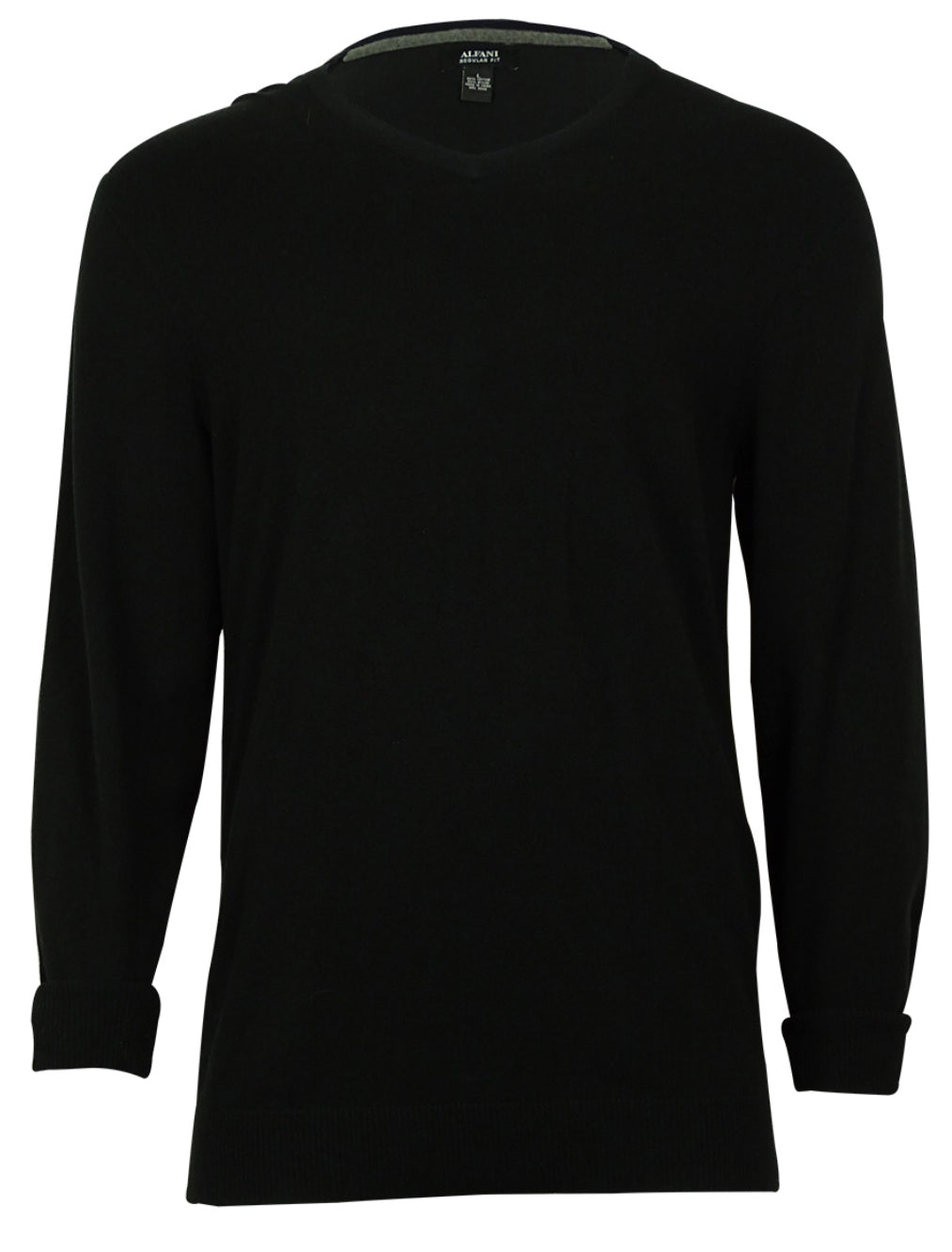 Alfani Men's V Neck Regular Fit Cotton Blend Light Sweater Deep Black Size Large L by Brands Overstock | Brands Overstock