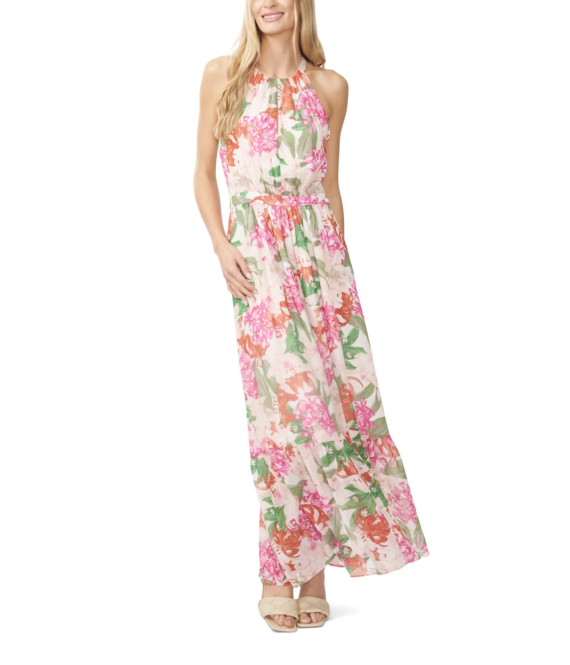 CeCe Halter Maxi Dress with Flounce New Ivory 10 Apparel by CeCe | Brands Overstock