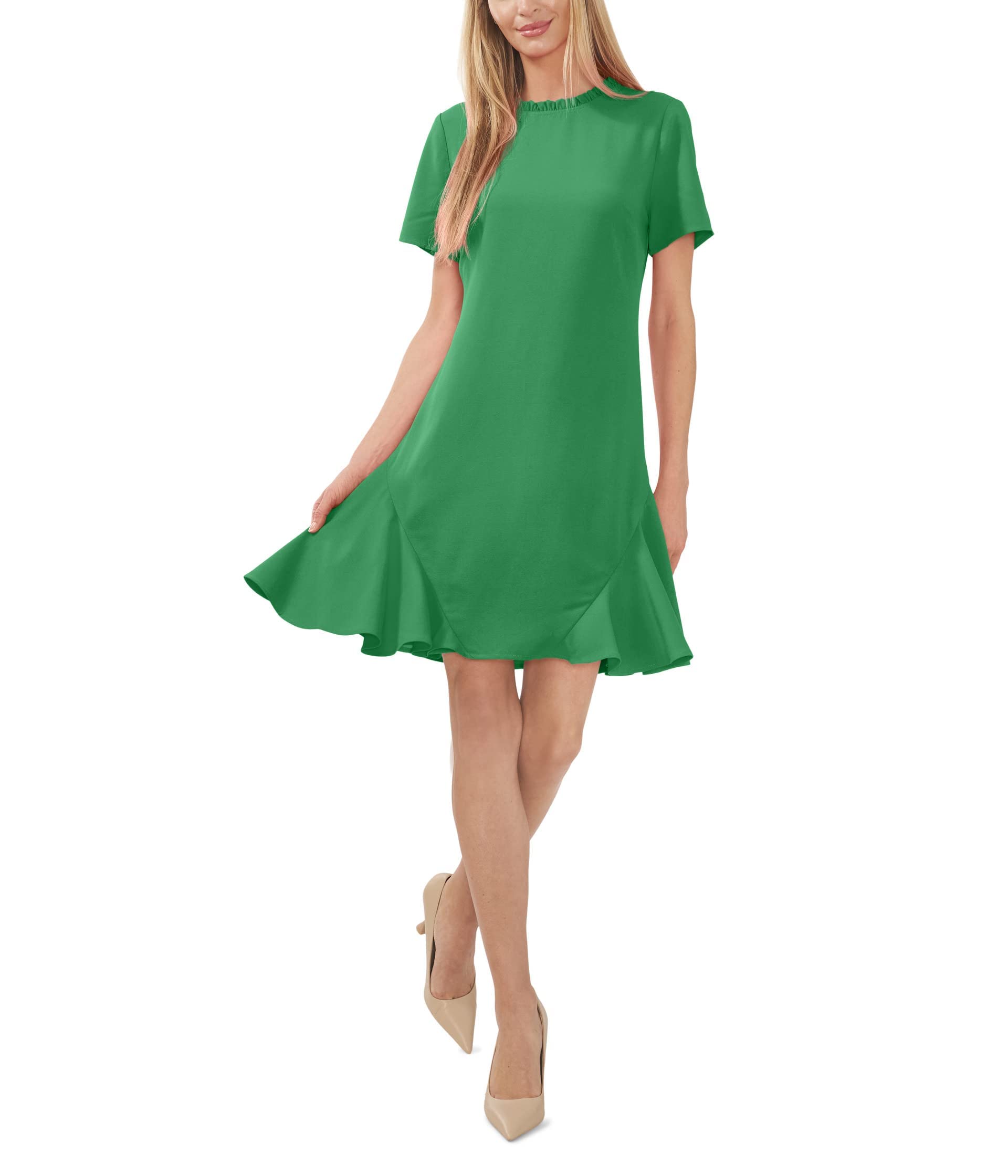 CeCe Ruffle Neck Godet Dress Lush Green 6 Dresses by CeCe | Brands Overstock