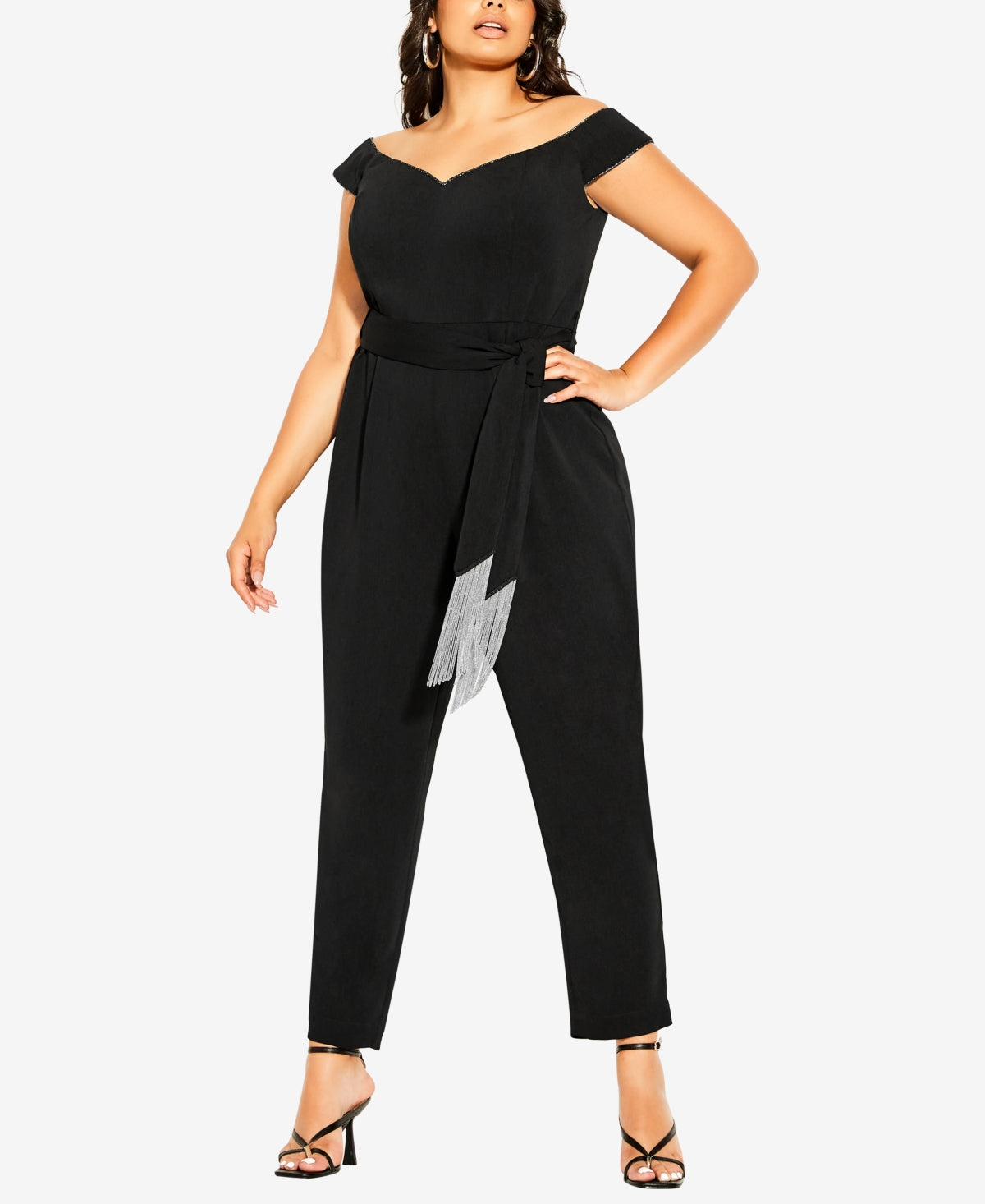 City Chic Mayhem Off the Shoulder Jumpsuit in Black at Nordstrom, Size X-Small Jumpsuits & Rompers by City Chic | Brands Overstock