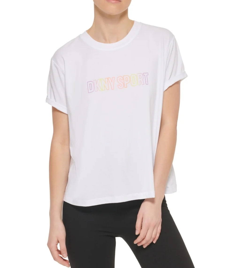 DKNY Women's Ombre Logo Tee White Size 2X by Brands Overstock | Brands Overstock