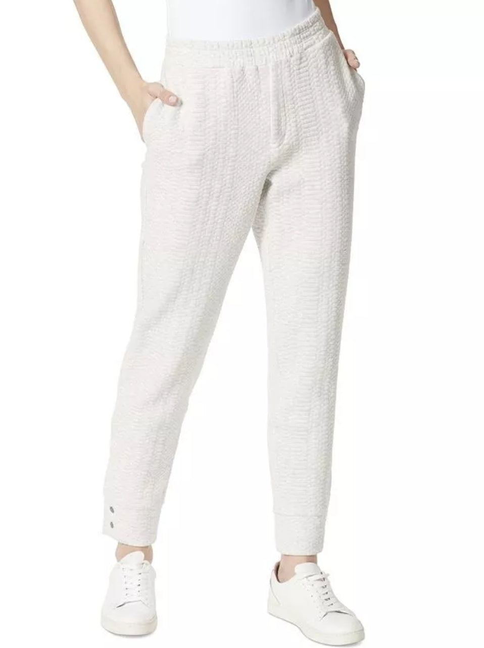 Frayed Denim Women's Natalia Buttoned Cuff Textured Sweatpants White Size X-Large XL Dresses by Brands Overstock | Brands Overstock