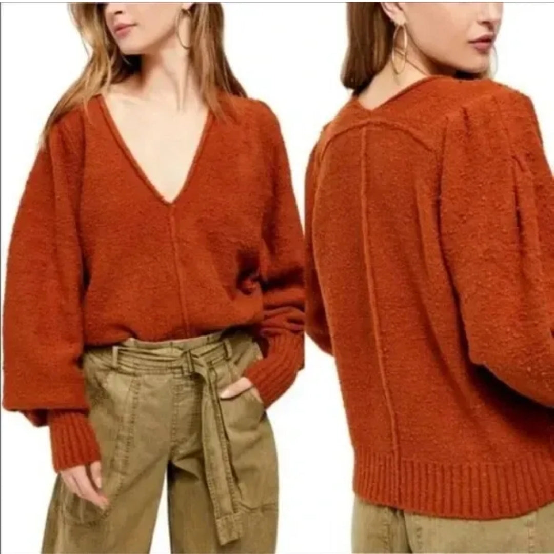 Free People Women's Burnt Butter V-Neck Reverie Pullover Sweater Size S S Dresses by Brands Overstock | Brands Overstock
