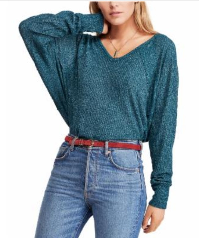 FREE PEOPLE Womens Teal Long Sleeve V Neck Blouse M M Dresses by Prom girl | Brands Overstock