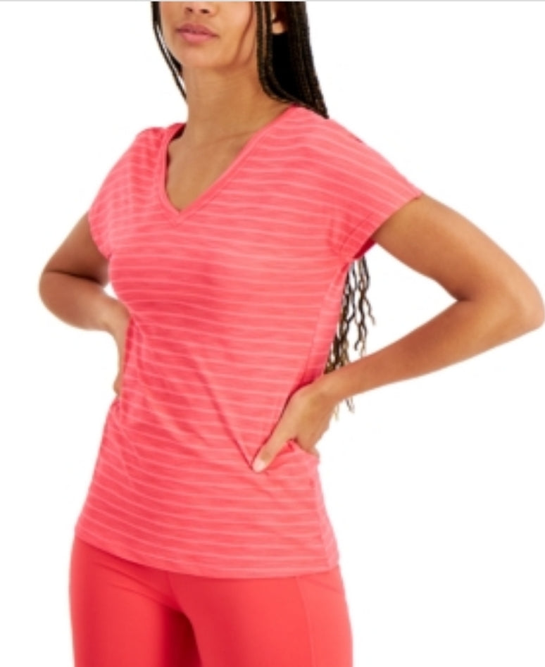 Ideology Women S V-Neck Short Sleeve Shadow Stripe T-Shirt Flamenco Pink S S Dresses by Prom girl | Brands Overstock