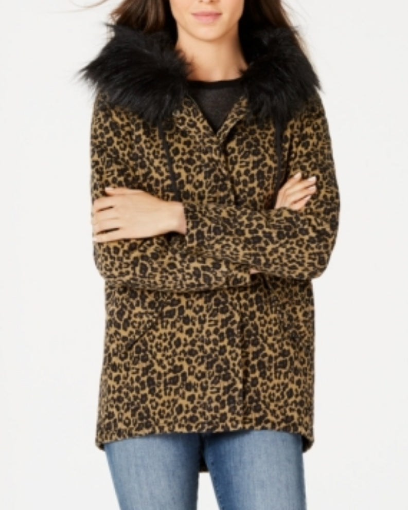Jou Jou Junior S Leopard Print Faux Fur Trim Hooded Jacket Brown Size Small S Dresses by Brands Overstock | Brands Overstock