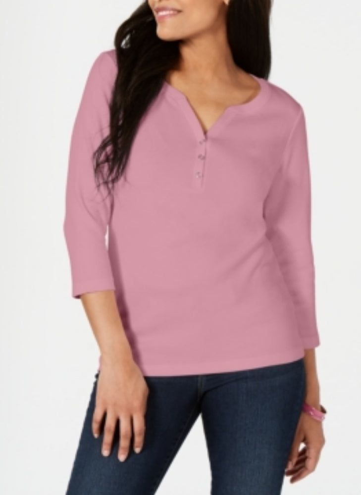 Karen Scott Women S Petite Cotton Henley Shirt Pink Size Petite Medium PM Dresses by Prom girl | Brands Overstock