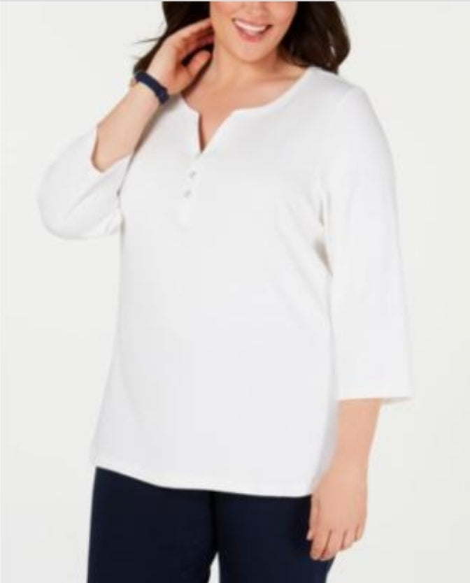 KAREN SCOTT Womens White Cotton 3/4 Sleeve Split Top Size 0X 0X Dresses by Prom girl | Brands Overstock
