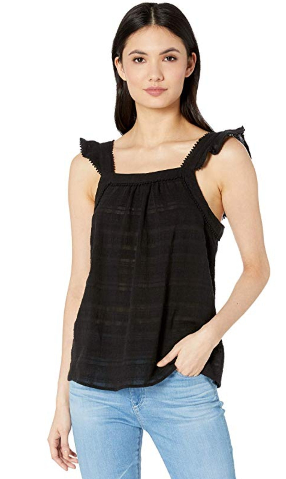 Kensie Black Flutter Sleeve Sheer Slub Tank Top L L Dresses by Brands Overstock | Brands Overstock