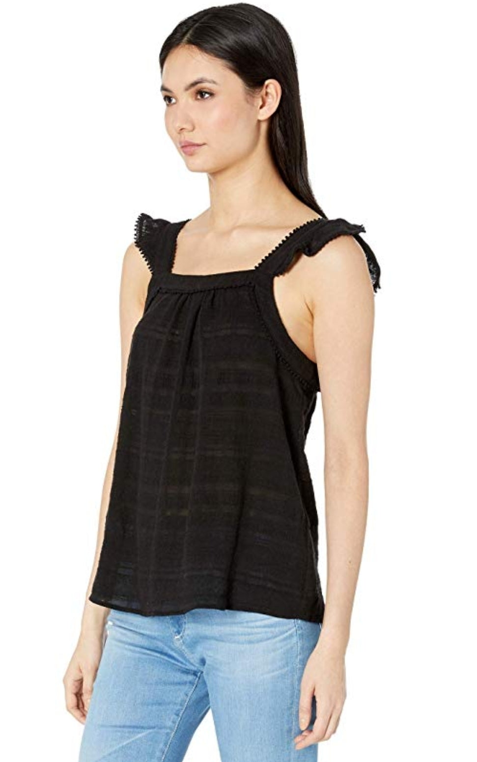 Kensie Black Flutter Sleeve Sheer Slub Tank Top L L Dresses by Brands Overstock | Brands Overstock
