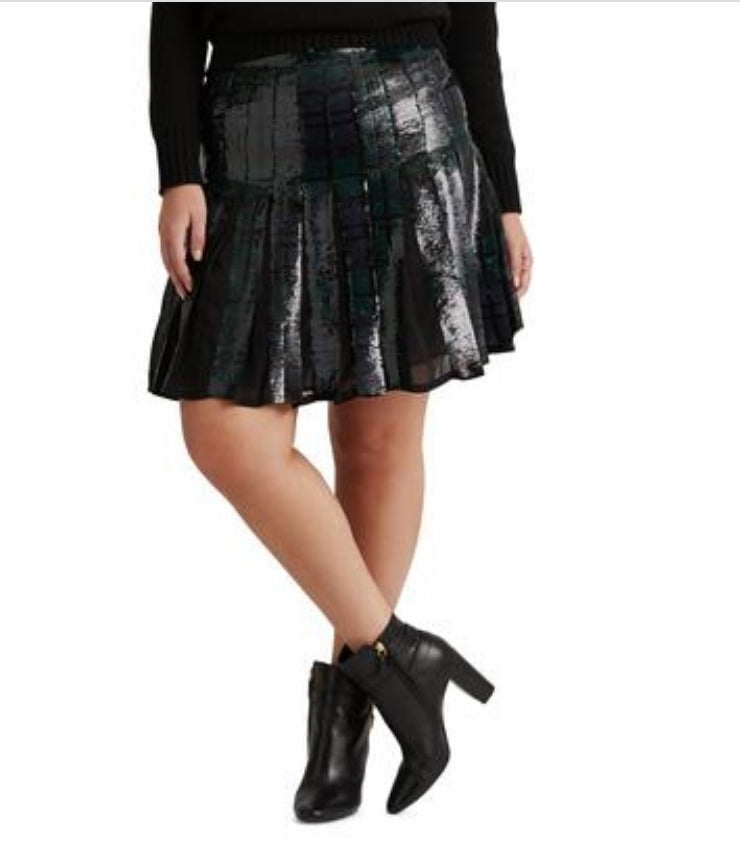 Lauren Ralph Lauren Plus-Size Sequined Plaid Pleated Skirt - Lauren Navy Multi 18W 18W by Brands Overstock | Brands Overstock