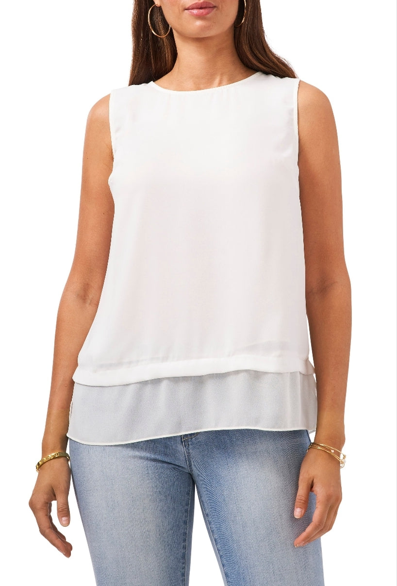 Vince Camuto Womens Tiered Sleeveless Blouse Ivory XS XS by Brands Overstock | Brands Overstock