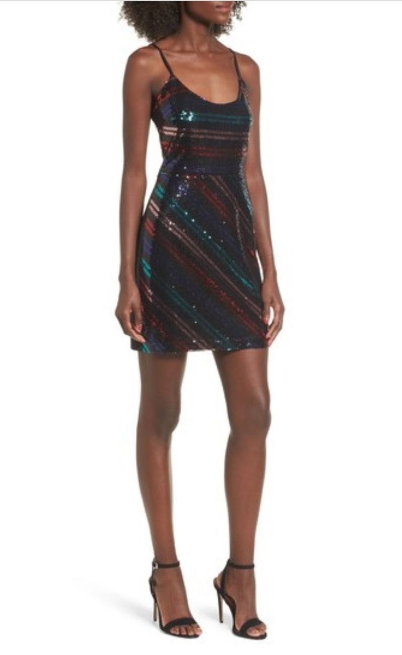 Women's Devlin Randi Sequin Front Slip Dress, Size 0 - Black 0 by Brands Overstock | Brands Overstock