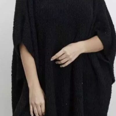 Charter Club Women’s Hooded Knit Poncho Cape Black Sweater