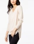 Maison Jules Women S Cotton V-neck Sweater Beig Heather Size 2X-Large