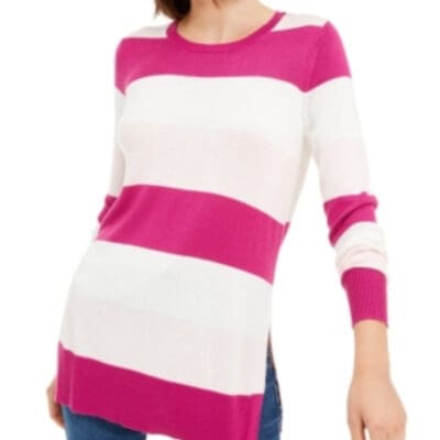 MAISON JULES Womens Pink Color Block Long Sleeve Jewel Neck Sweater Size: XL